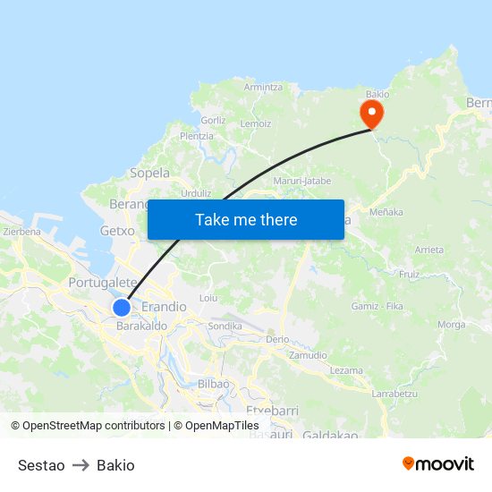 Sestao to Bakio map