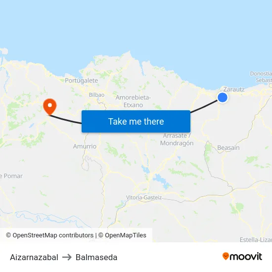 Aizarnazabal to Balmaseda map