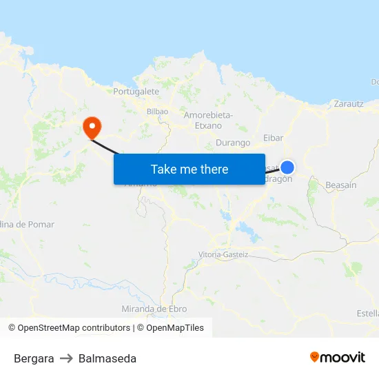 Bergara to Balmaseda map