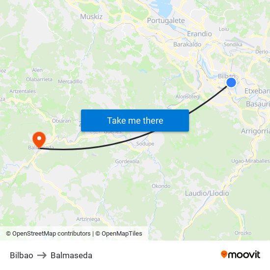 Bilbao to Balmaseda map