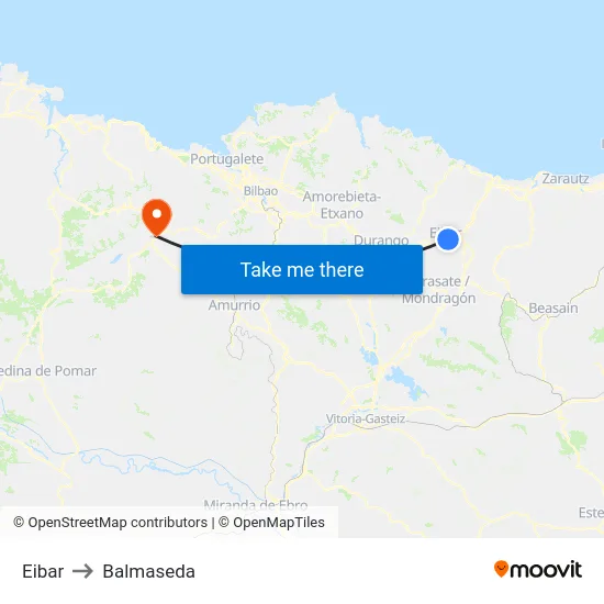 Eibar to Balmaseda map