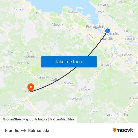 Erandio to Balmaseda map