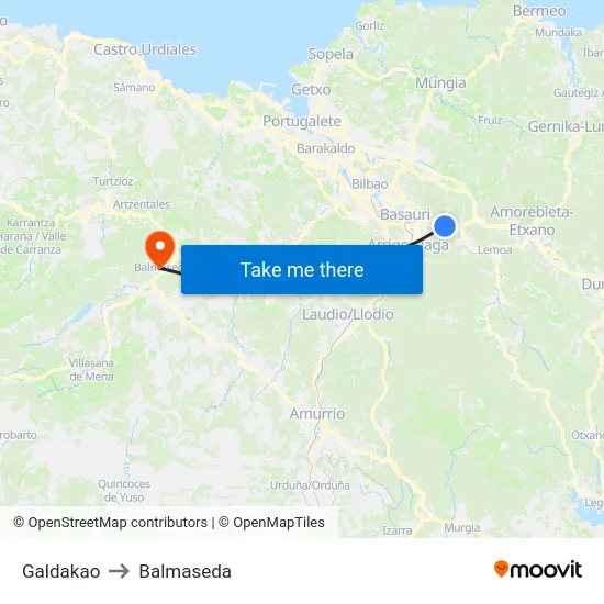 Galdakao to Balmaseda map