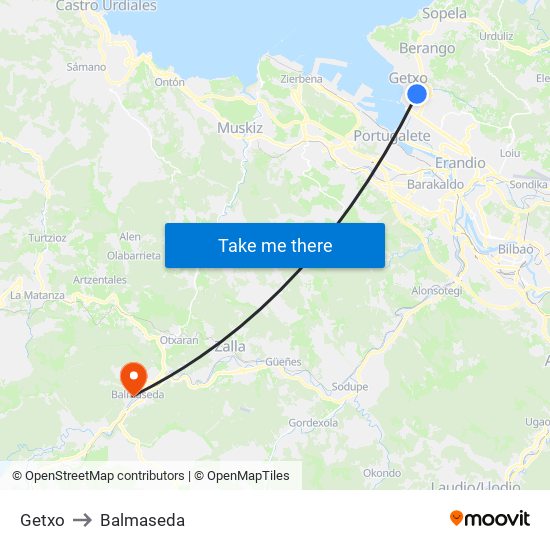 Getxo to Balmaseda map