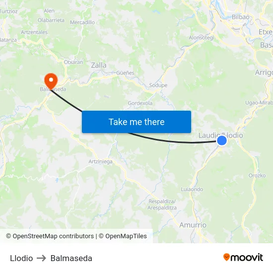 Llodio to Balmaseda map
