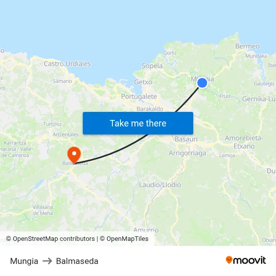 Mungia to Balmaseda map