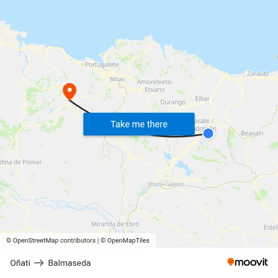 Oñati to Balmaseda map