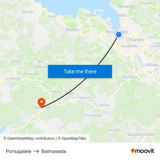Portugalete to Balmaseda map