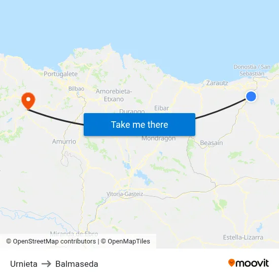 Urnieta to Balmaseda map