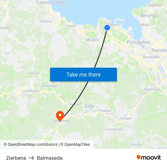 Zierbena to Balmaseda map
