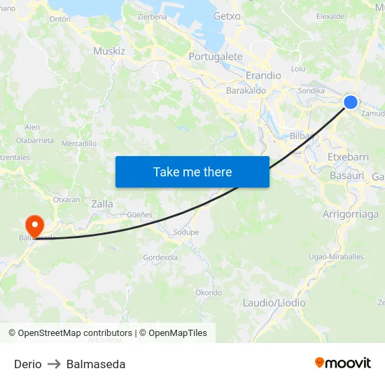 Derio to Balmaseda map