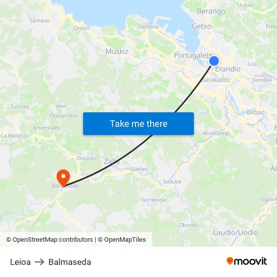 Leioa to Balmaseda map