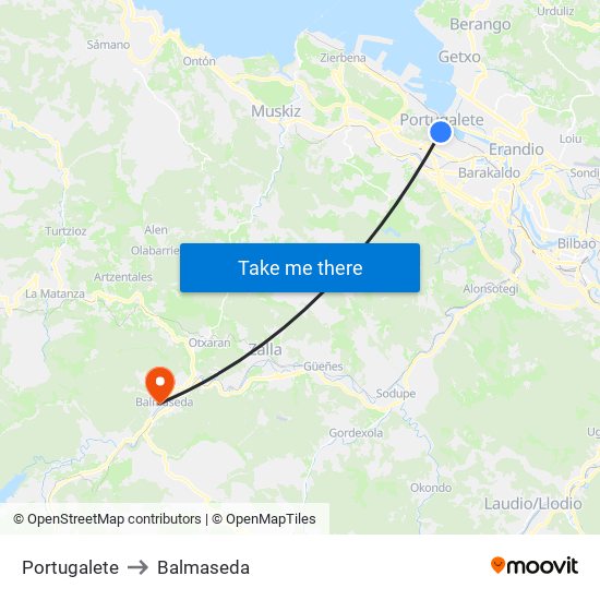 Portugalete to Balmaseda map