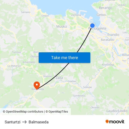 Santurtzi to Balmaseda map
