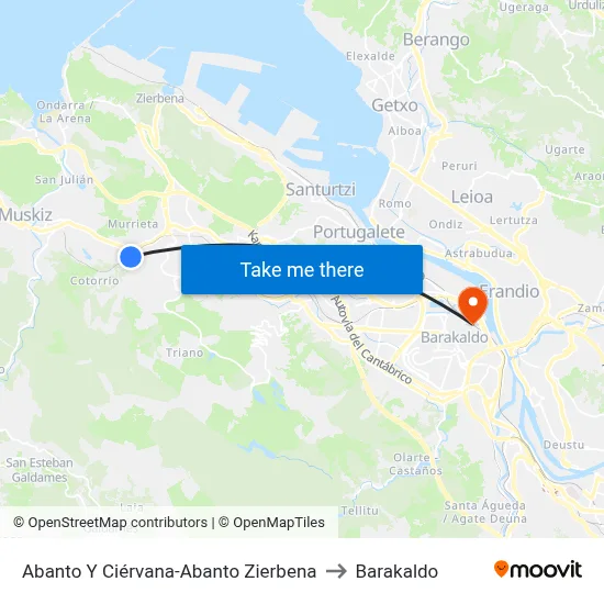 Abanto Y Ciérvana-Abanto Zierbena to Barakaldo map