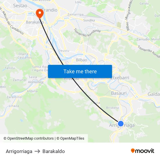Arrigorriaga to Barakaldo map