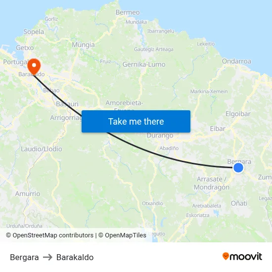 Bergara to Barakaldo map