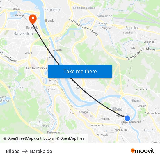 Bilbao to Barakaldo map