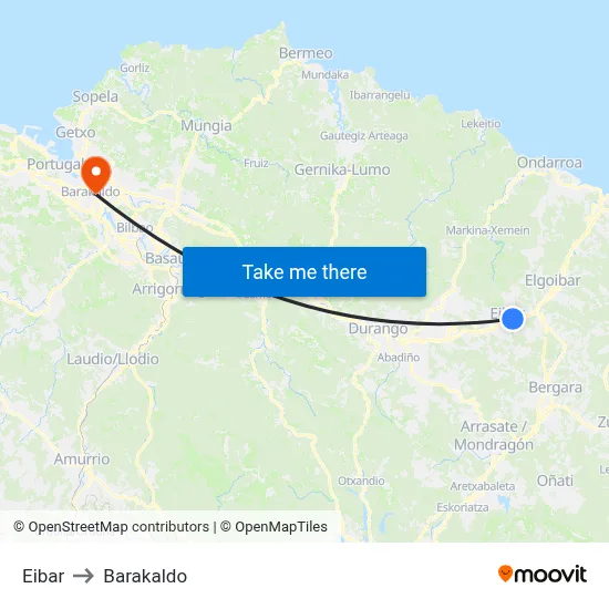 Eibar to Barakaldo map