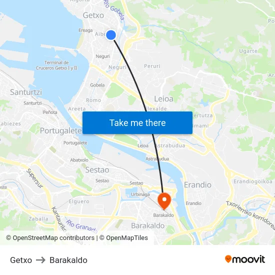 Getxo to Barakaldo map