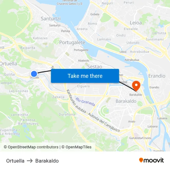 Ortuella to Barakaldo map