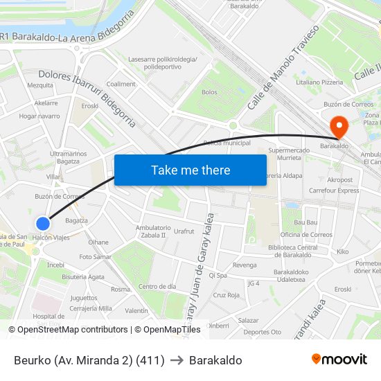 Beurko (Av. Miranda 2) (411) to Barakaldo map