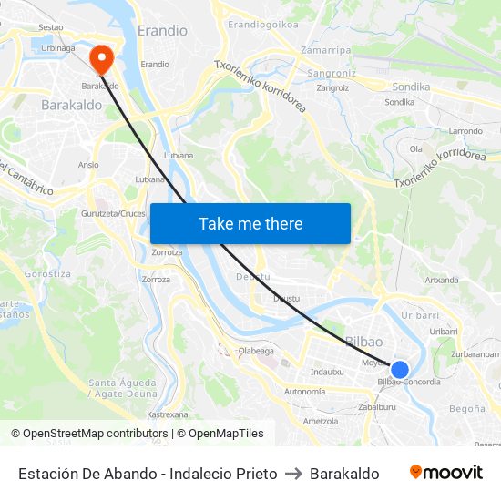 Estación De Abando - Indalecio Prieto to Barakaldo map
