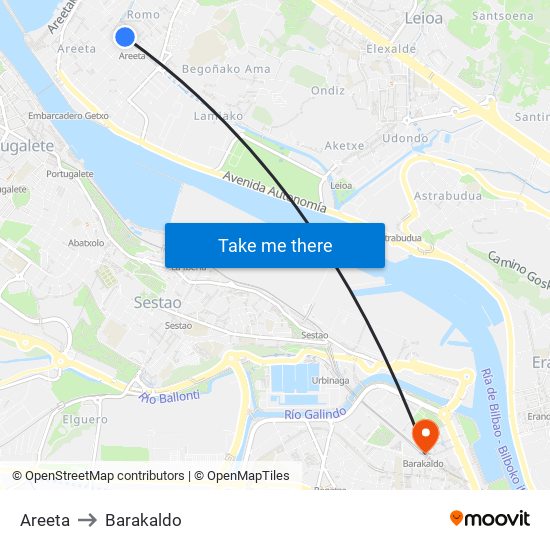 Areeta to Barakaldo map