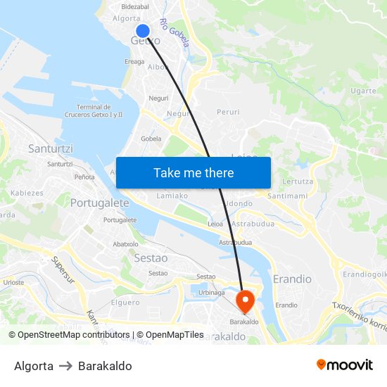 Algorta to Barakaldo map