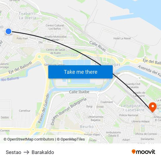 Sestao to Barakaldo map