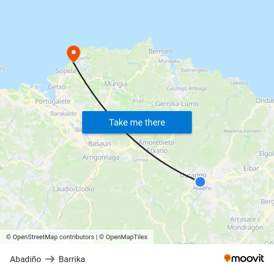 Abadiño to Barrika map