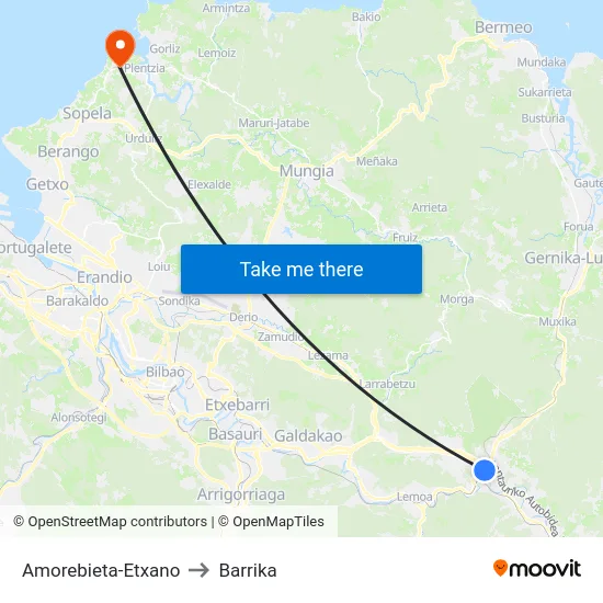 Amorebieta-Etxano to Barrika map