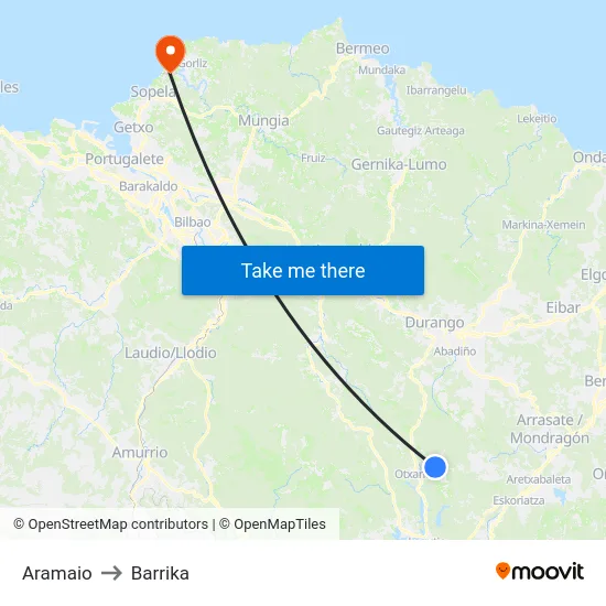 Aramaio to Barrika map