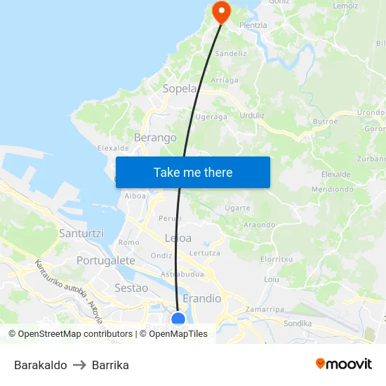Barakaldo to Barrika map