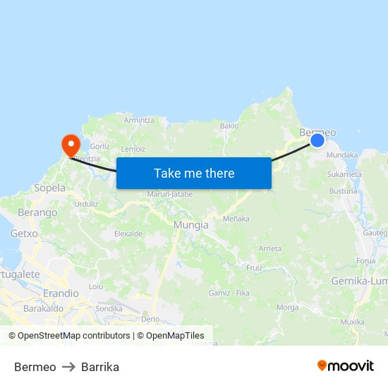 Bermeo to Barrika map