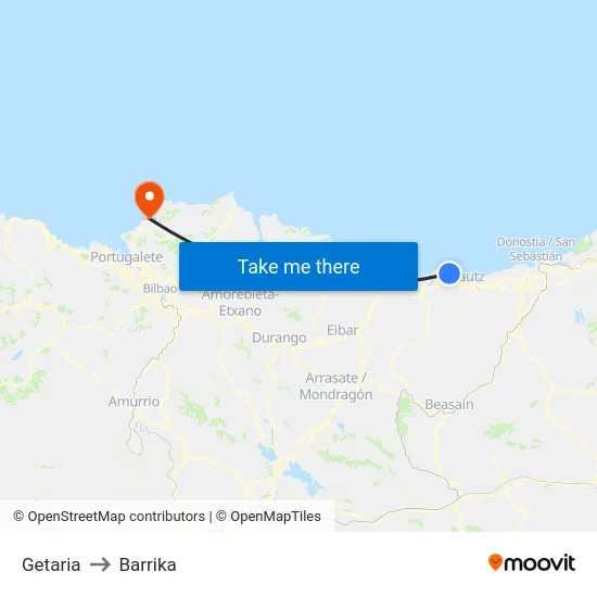 Getaria to Barrika map