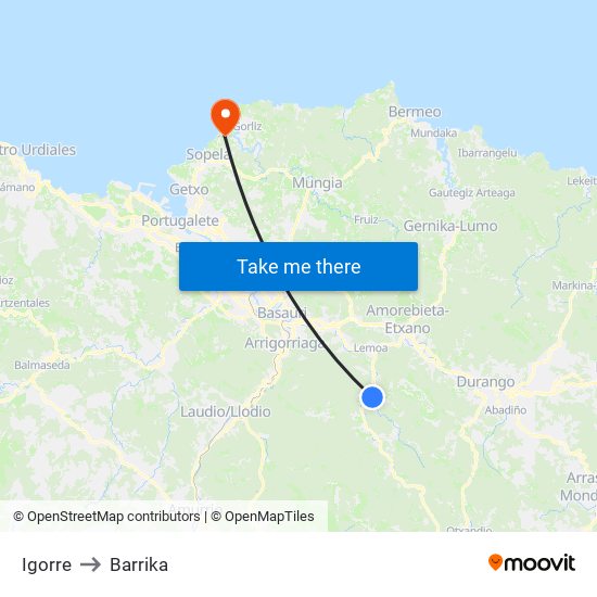 Igorre to Barrika map