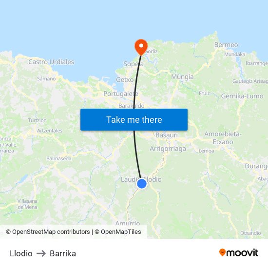 Llodio to Barrika map