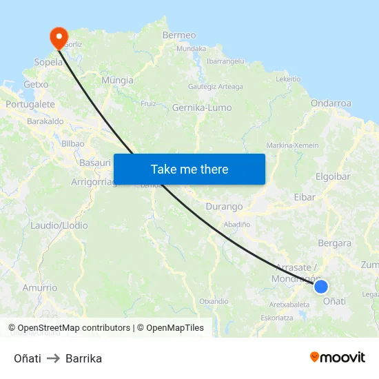 Oñati to Barrika map
