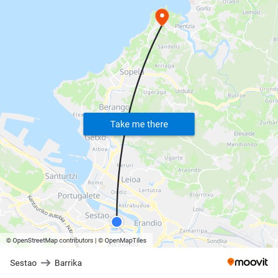 Sestao to Barrika map