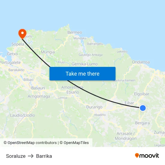 Soraluze to Barrika map