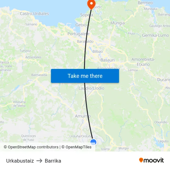 Urkabustaiz to Barrika map