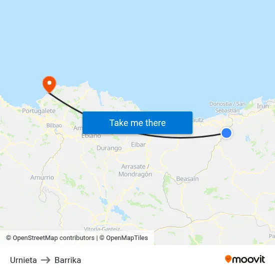 Urnieta to Barrika map