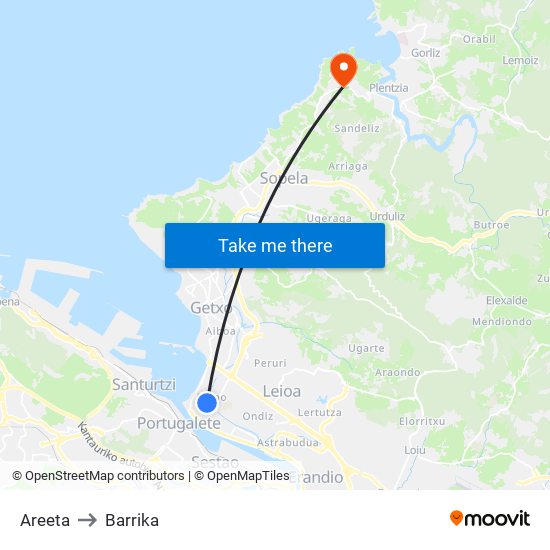 Areeta to Barrika map
