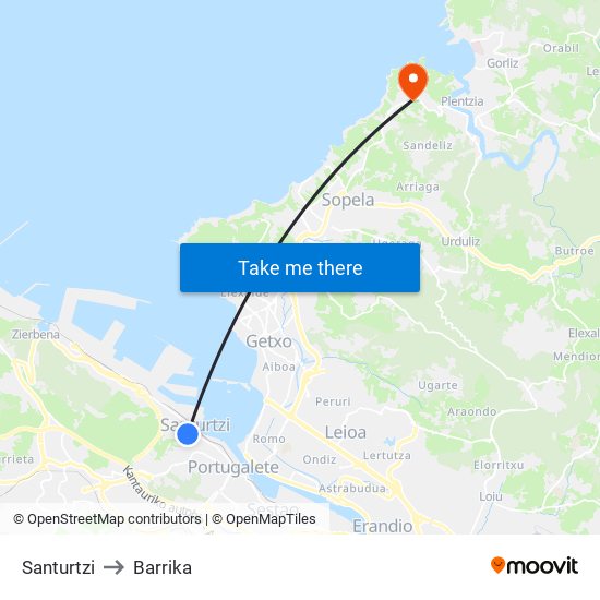 Santurtzi to Barrika map