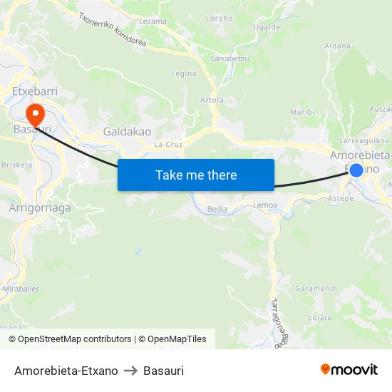 Amorebieta-Etxano to Basauri map