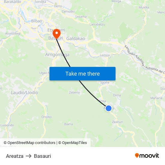 Areatza to Basauri map