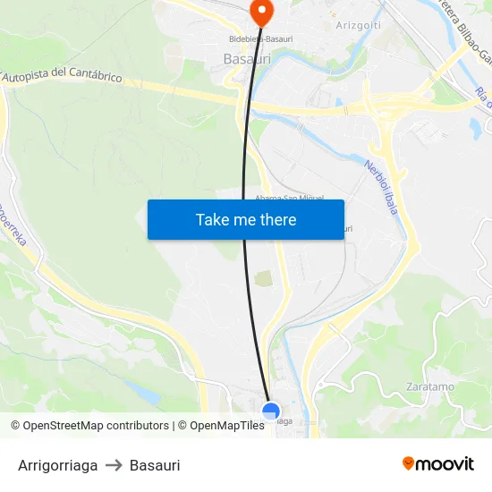 Arrigorriaga to Basauri map