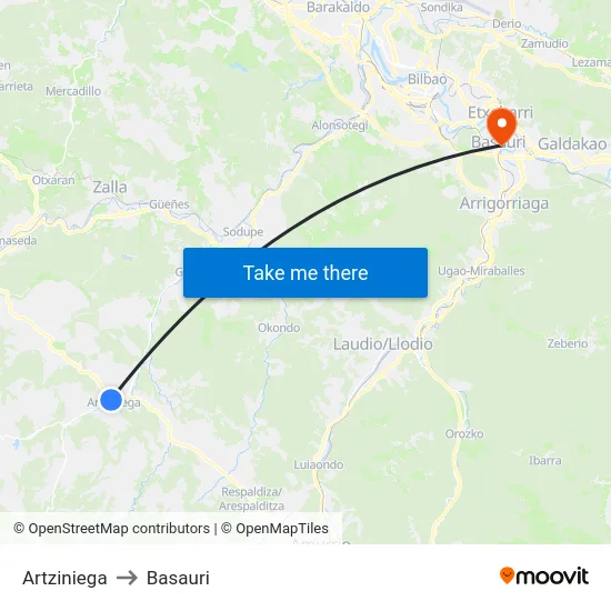 Artziniega to Basauri map