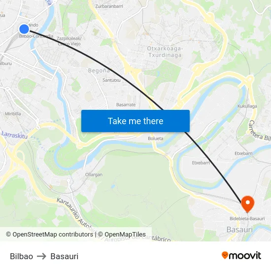 Bilbao to Basauri map
